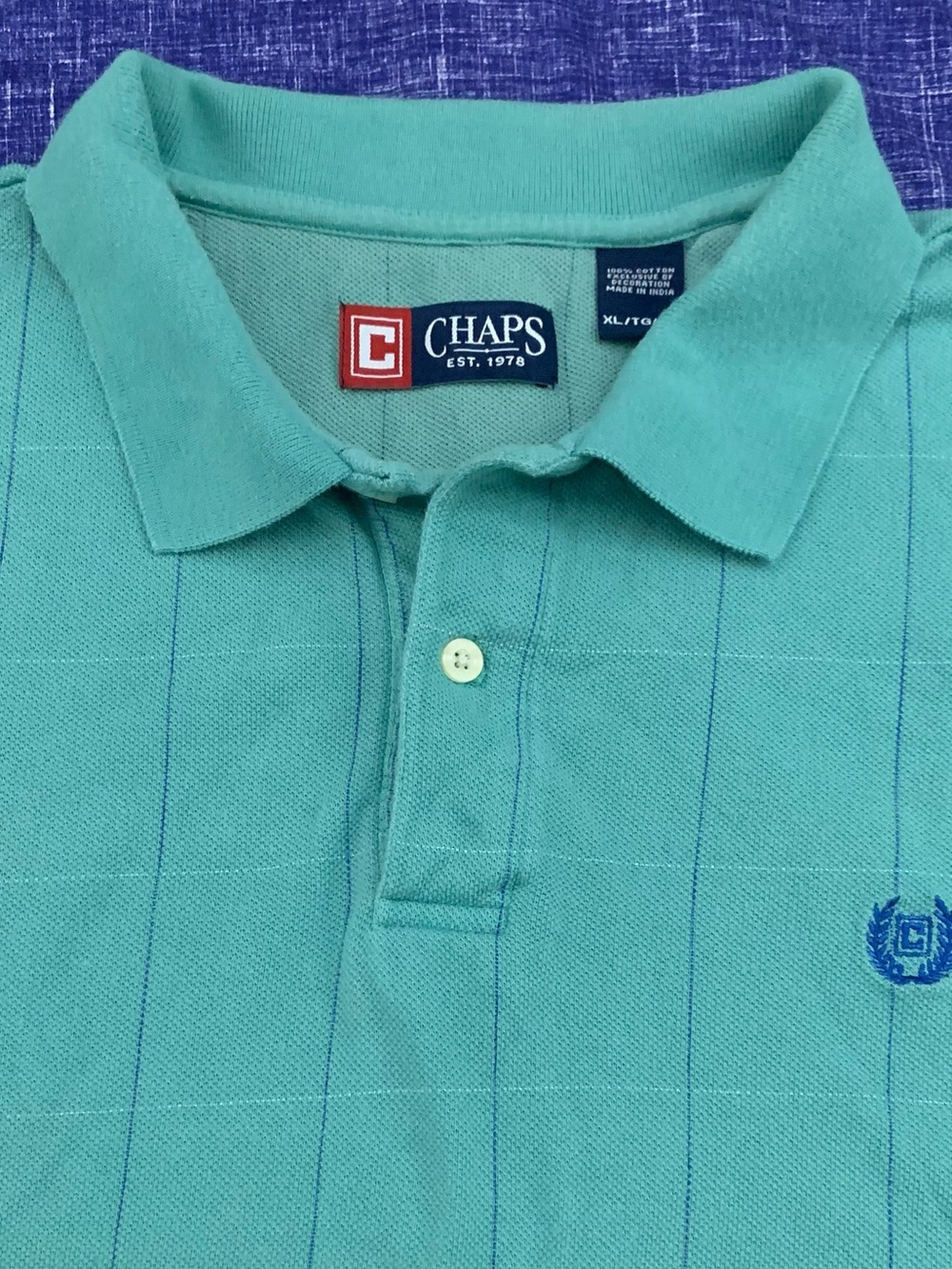 CHAPS SS All Cotton Mint Green Vertically Striped Polo